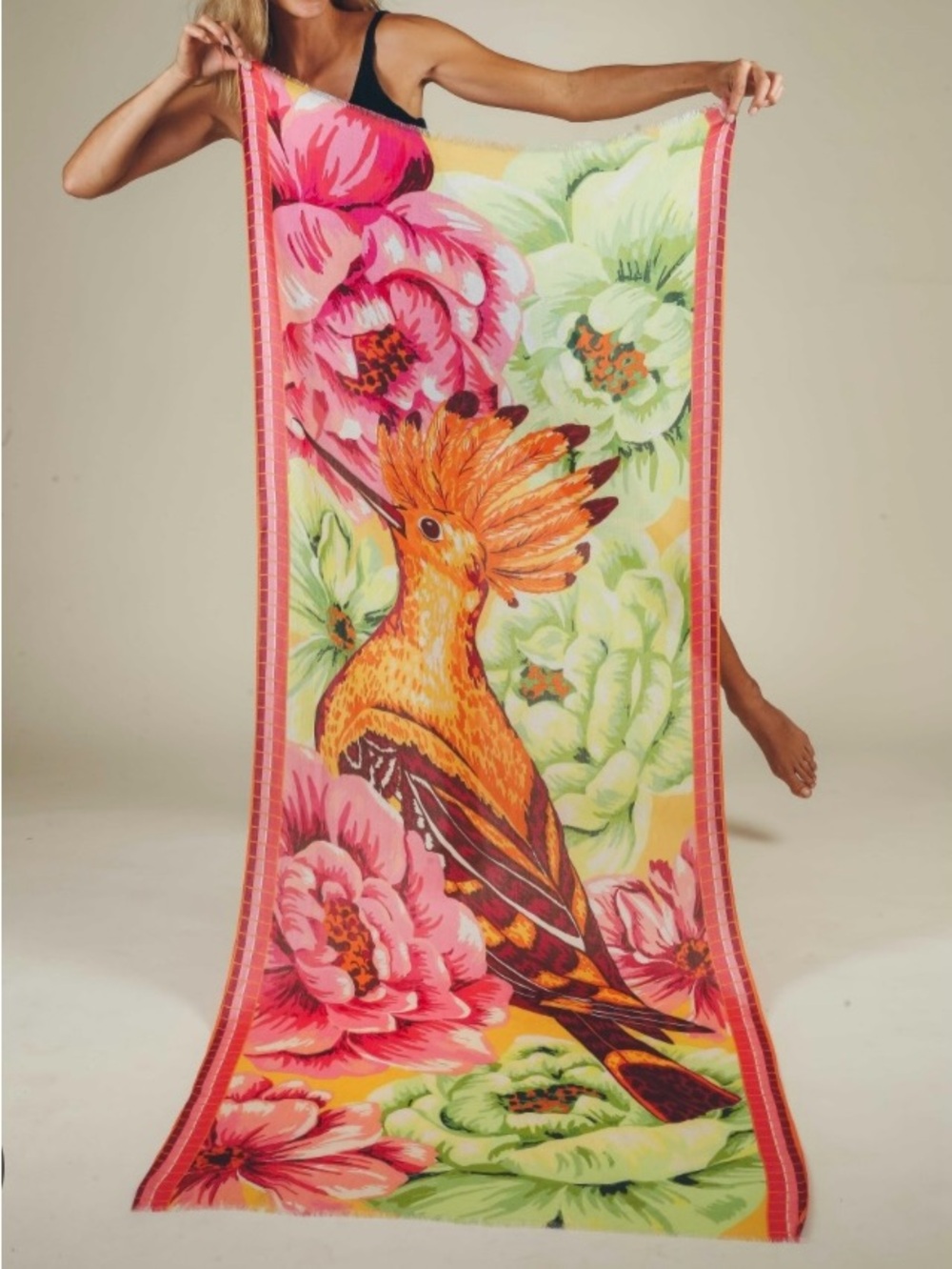 Colorful floral with large bird wrap - Picture 3 of 11